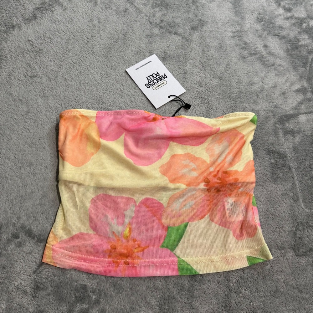 Princess Polly Heatwave Yellow Floral Mesh Tube Top Strapless Size US 2 NEW